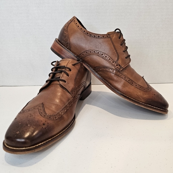 Florsheim Oxford Men's Size 9.5 Cognac Leather Wing Tip Office Buisness Lace Up - Picture 10 of 15